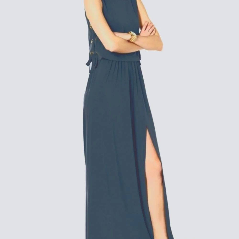 Michael Kors Grommet-Laced Navy Sleeveless Maxi Size Small.
